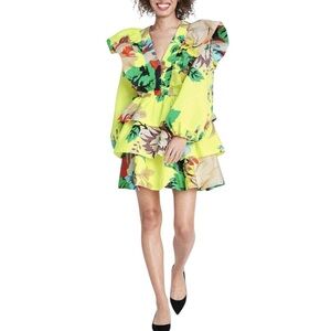 Christopher John Rogers for Target Neon Yellow Floral Ruffle Mini Dress